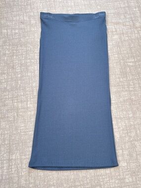 Michael Michael Kors Ribbed Knit Midi Skirt in Chambray Blue